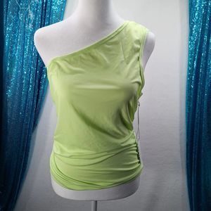 NWT Six Fifty One Shoulder Lime Green Women's Summer Top Size: L Ruched Sides